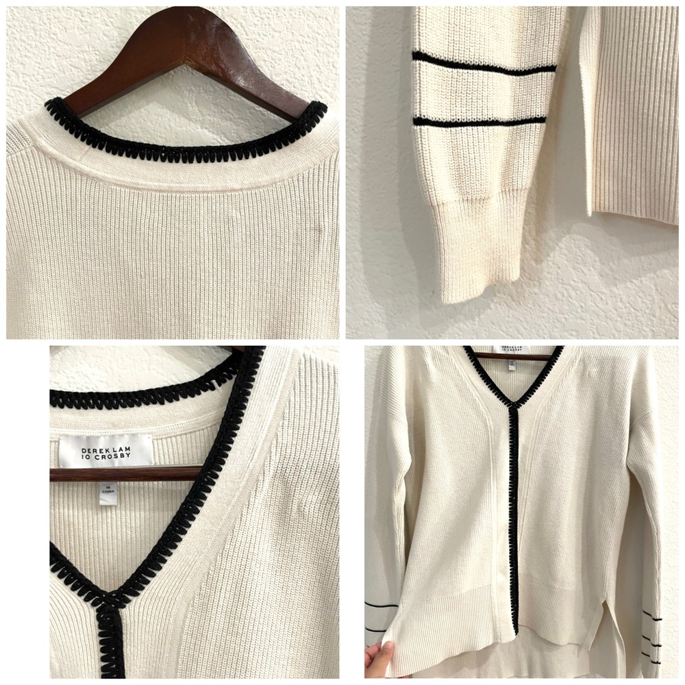 Derek Lam 10 Crosby Ivory Crochet Pipe Trim Pullover Sweater Cotton Cashmere - Picture 9 of 10